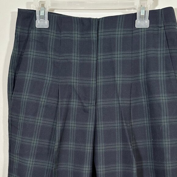 Women's Navy Green Plaid Tartan Wool Blend Pants Size 2 - Missing Tag - Preppy - Picture 3 of 9